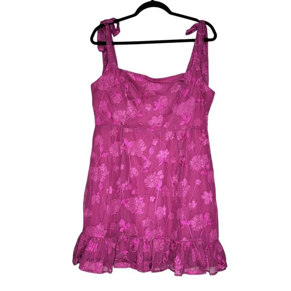Lulus Mini Dress Large Pink Delicate Floral Lace Feminine Coquette Ruffle Barbie - Picture 1 of 11